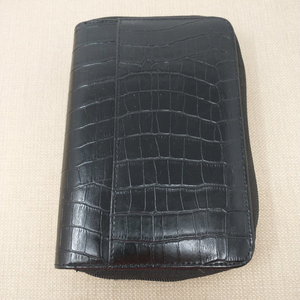 BLACK FAUX CROC PLANNER/ORGANIZER WALLET